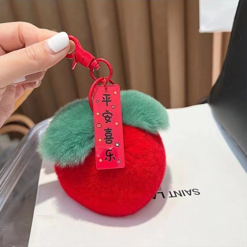 Wholesale Good Persimmon pendant keychain imitation Rex rabbit fur small Persimmon car pendant cute plush schoolbag gift